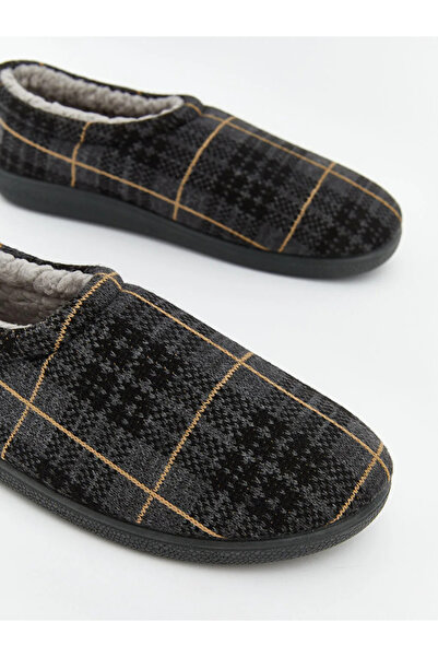 LC Waikiki Μαύρες ανδρικές μπότες για το σπίτι με γούνα εσωτερικά