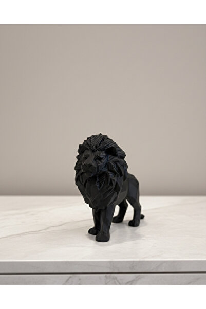 Butikİncebelli Siyah Geometrik Aslan Figürü - Modern Masaüstü Dekoratif Heyke...