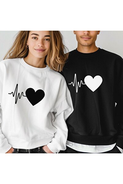 Vordevia Lover Combination Heart Rhythm Printed 2-Piece Cotton 3 Yarn Crew Ne...
