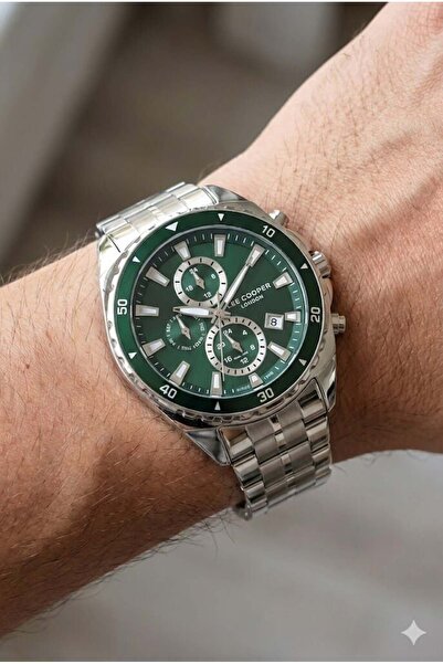 Lee Cooper 43mm Steel Case Sport Green Dial Silver Color Steel Band Men's Wristwatch
