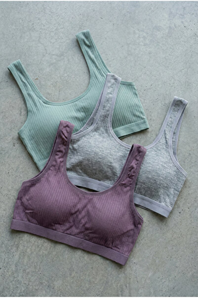 underwear bodyway Set of 3 Large Size Padded Ribbed Ribbed Bustier Thick Stra...