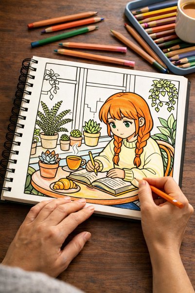 Z&R CRAFT Anime Girl Moments Cozy Coloring Book - Thick Coloring Pages Children and Adult Coloring Book