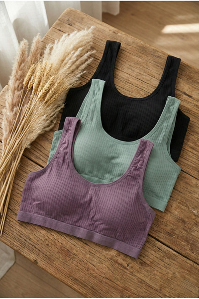 underwear bodyway Set of 3 Large Size Padded Ribbed Ribbed Bustier Thick Stra...