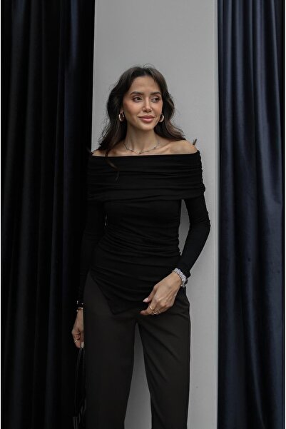 Havoş Асиметрична блуза с яка „Черната Мадона“