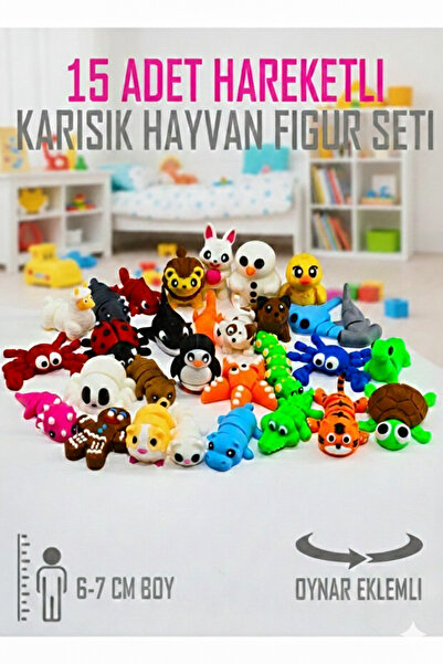 Bebelove 15 Adet Eklemleri Hareketli, Organik, Eğitici Minik Hayvan Figür Oyu...