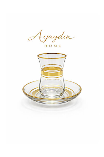 Paşabahçe 42011 Yaldızlı 12 Parça Çay Seti (6 Bardak + 6 Tabak) - Ayaydın Home