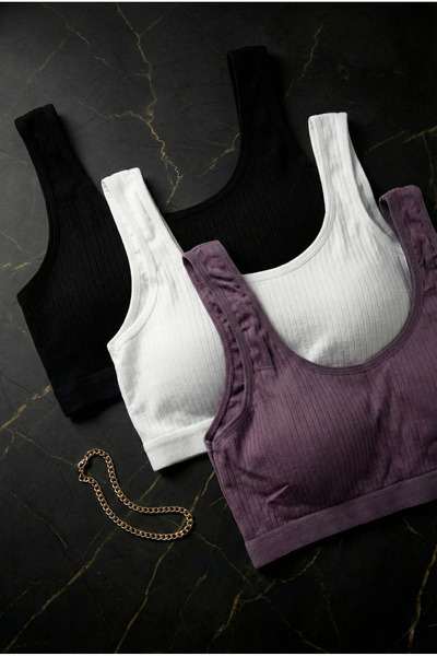 underwear bodyway Set of 3 Large Size Padded Ribbed Ribbed Bustier Thick Stra...