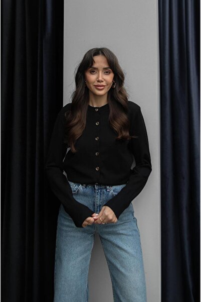 Havoş Black Rickles Buttoned Basic Cardigan