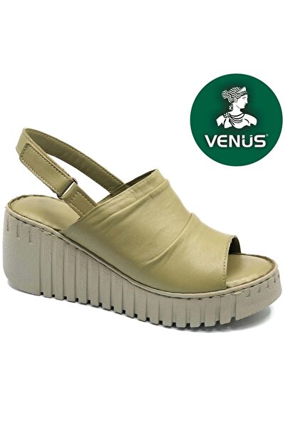 Venüs Trogi Genuine Leather Comfort Orthopedic Women's Sandals Green