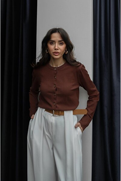 Havoş Brown Rickles Buttoned Basic Cardigan