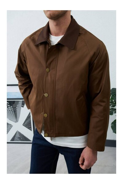 perasttesktil Men's Lined Waxed Fabric Buttoned Zippered Jacket