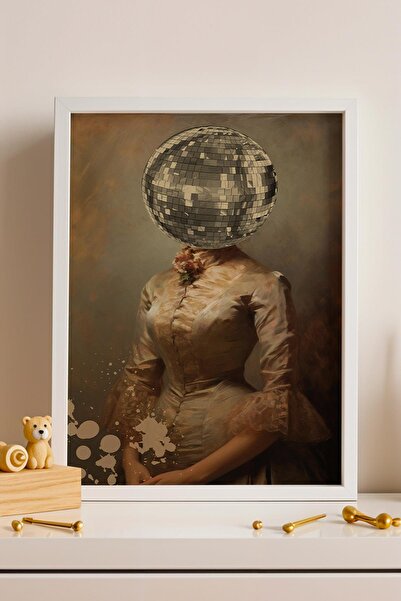 Saturn Tablou înrămat cu femeie cu cap de minge disco pentru iubitorii de DJ ...