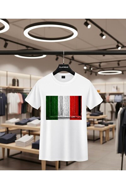 playwear تي شيرت PLAY WEAR للجنسين بقصة فضفاضة مطبوع عليه ITALY V20 برقبة دائرية