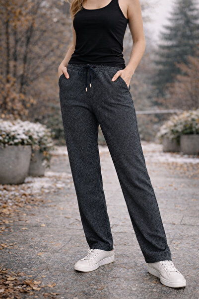 Exclusive Season Pantaloni damă groși de iarnă, căptușiți cu fleece, croială dreaptă lejeră, talie elastică – Gri