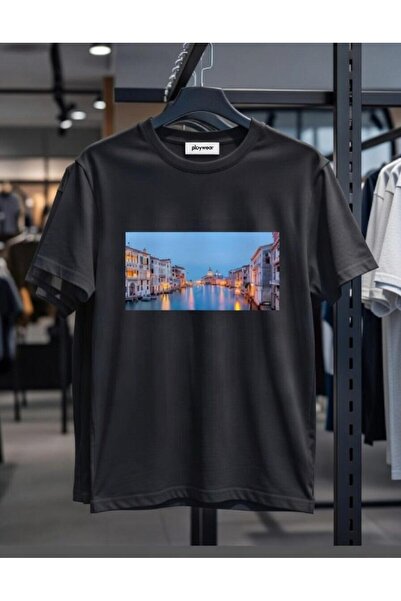 playwear تي شيرت PLAY WEAR للجنسين بقصة فضفاضة مطبوع عليه ITALY V5 برقبة دائرية
