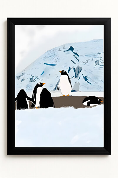 Koi Art Design Μαύρο πλαίσιο με ένα κομμάτι ζωγραφικής με θέμα τον πιγκουίνο,...