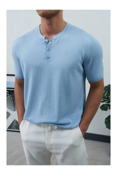 perasttesktil Ανδρικό πλεκτό μπλουζάκι με κουμπιά μπροστά