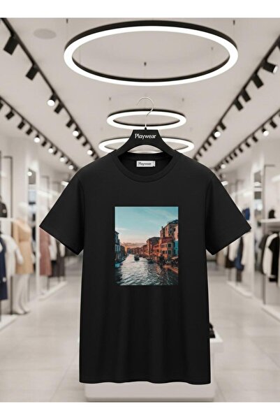 playwear تي شيرت PLAY WEAR للجنسين بقصة فضفاضة مطبوع عليه ITALY V14 برقبة دائرية