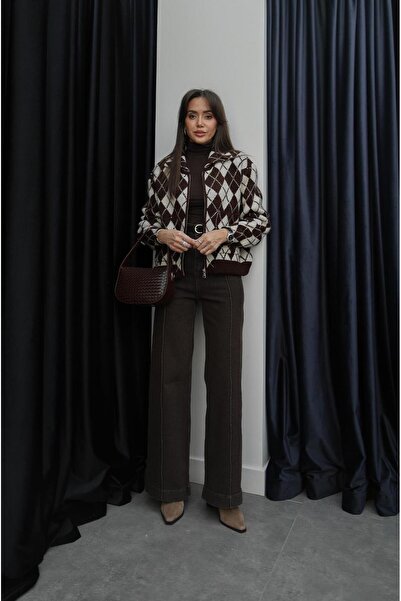 Havoş Brown Ribbed Belted Jeans