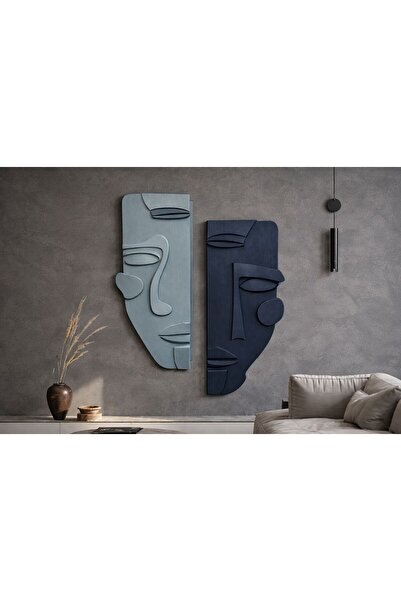 ZESİBA Modern Soyut İkili Maske Ahşap Duvar Dekoru | El Yapımı 3D | Salon, Of...