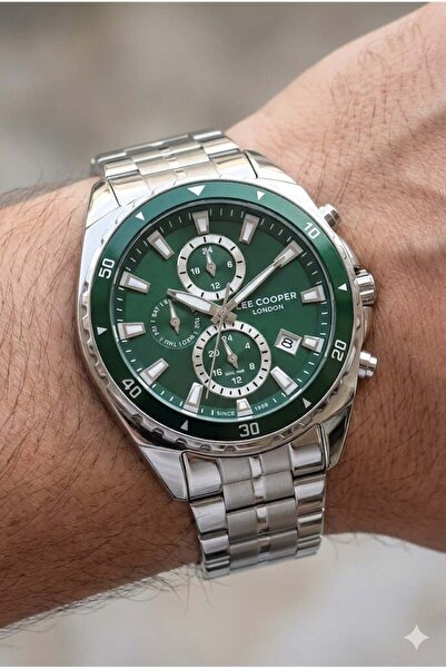 Lee Cooper 43mm Steel Case Sport Green Dial Silver Color Steel Band Men's Wri...