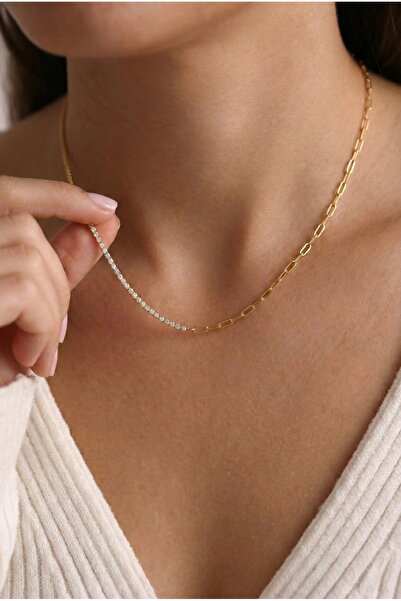 Minon Jewelry Aura Hybrid Kolye Gold 14K Altın Kaplama Suyolu Ataç Zincir Ant...