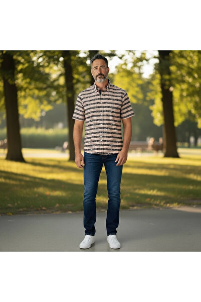 EREN STYLE Slim Fit Cotton Short Sleeve Shirt Without Pockets (Slim Fit Model)