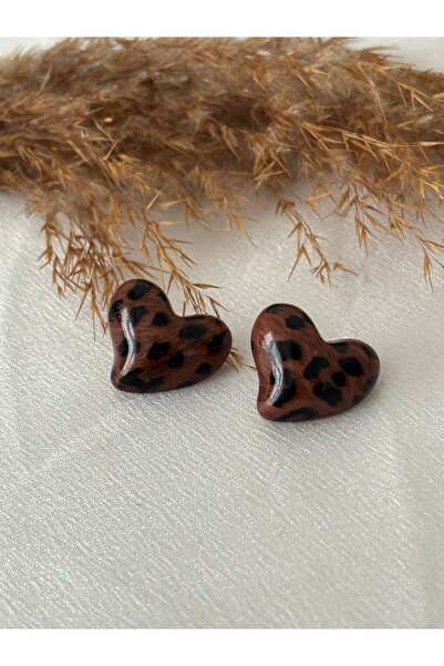 BIJUTERI Heart Model Leopard Earrings
