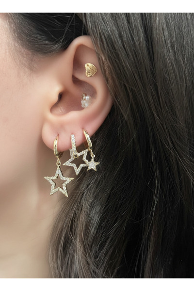 Gistoria 3'lü Gold Yıldız Küpe Seti
