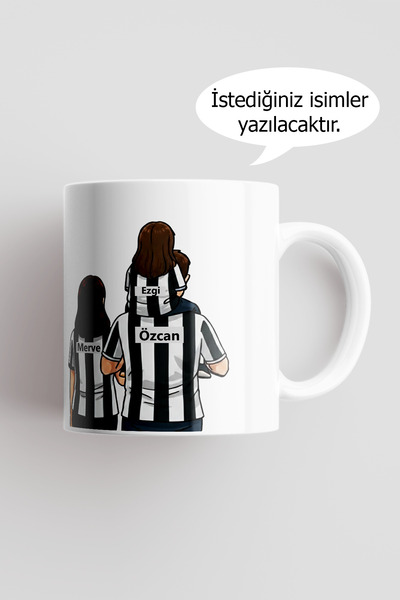 BirYudumAnı Kişiye Özel İsim Yazılı Siyah Beyaz Taraftar Hediye Kupa Bardak