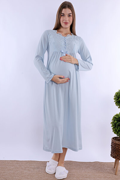 ByLohusa Cotton Comfortable Cut Maternity Nightgown with Breastfeeding Featur...