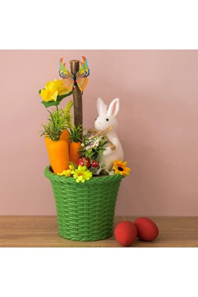 OEM Easter Decoration with Green Pot Decorated with Bunny & Carrot Ø17x33cm
