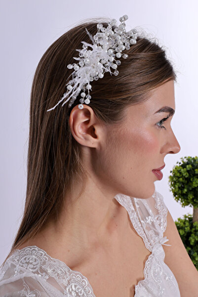 ByLohusa 1015 White Pearl Stone Maternity Crown
