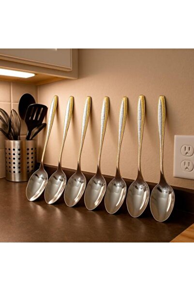 Generic Golden Pattern Stainless Steel Spoon Set – 6 Pieces
