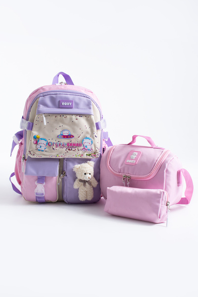 Roxy Κορεάτικο Σετ Σχολικής Τσάντας Kawaii με Αρκουδάκι – Σακίδιο Πλάτης + Τσ...