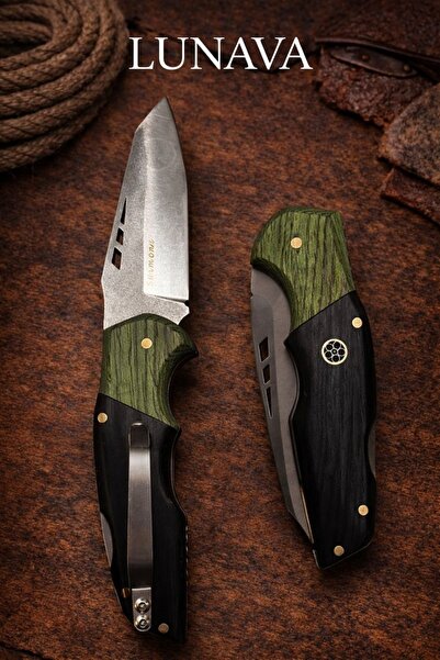 LUNAVA Çakı & Bıçak Siyah &Yeşil Ahşap Paslanmaz Çelik Yapı Bıçak Bele takıla...