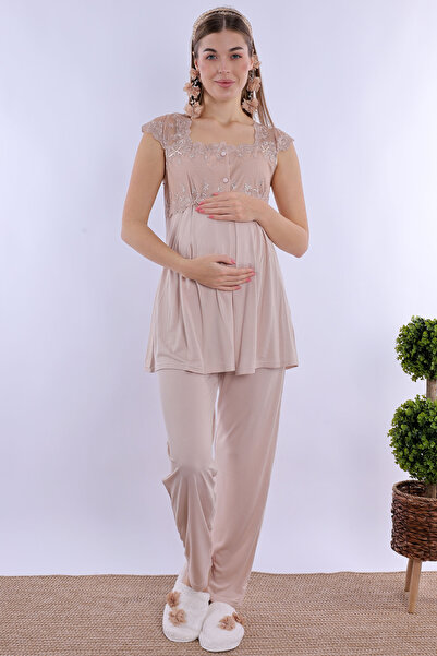 ByLohusa Pamuk komad udobne kroj trudničke pidžame sa funkcijom dojenja - bež