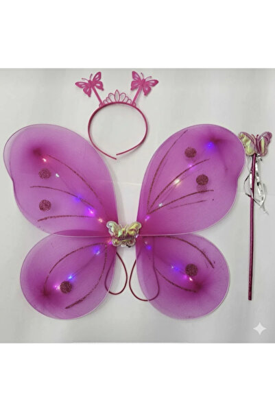 cugy parti malzemeleri Mor LED Işıklı Kelebek Kanat Seti - Taç ve Değnekli - ...