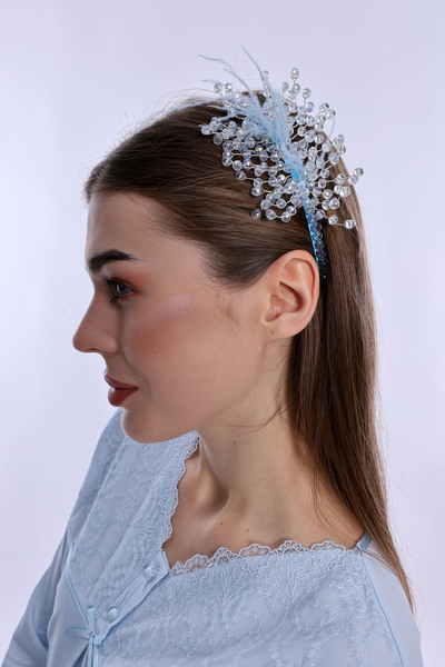 ByLohusa 1015 Mavi İnci Taşlı Lohusa Taç