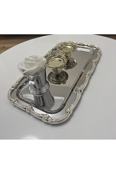 SEVA ÇELİK SÖZ NİŞAN YÜZÜK TEPSİSİ SET GÜMÜŞ ÇERÇEVELİ BATON TEPSİ ÇERÇEVELİ ...