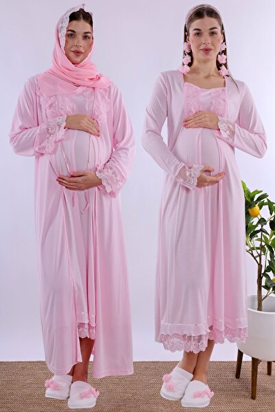 ByLohusa Effortt Pink Hijab Dressing Gown Maternity Nightgown Set