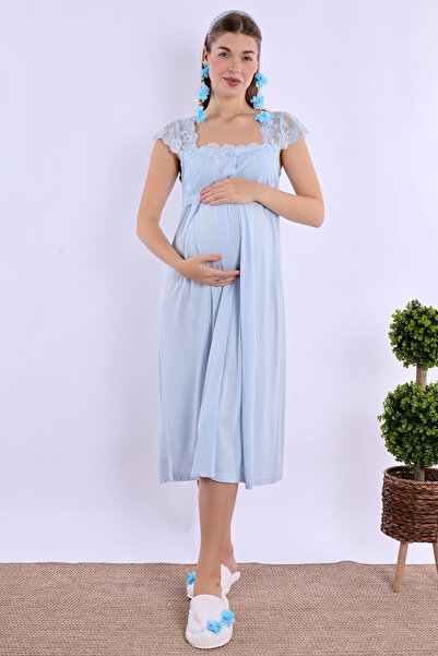 ByLohusa قميص نوم قطني للحوامل والمرضعات من إفورت - أزرق