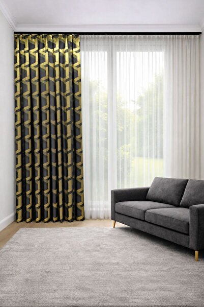 PERDE MERKEZİ Paris Gri Yeşil Sarı Fon Perde Salon Ve Misafir Odalarına Uygun...