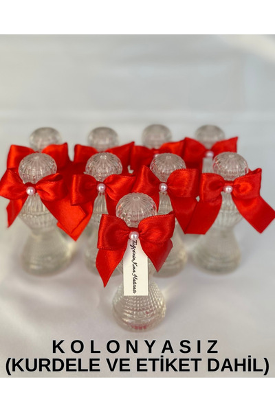 Pearl Star (50 ADET) Süslü Boş Kolonya Şişesi Mika Plastik 50cc (Kırmızı Kurd...