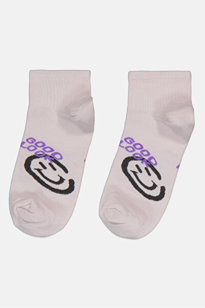 Muy Mucho زوج واحد من الجوارب النسائية القصيرة المطبوعة برسومات، لون عاجي