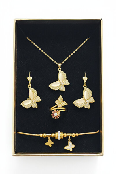 AFRODİTGOLDBUJİTERİ Gold Zirkon kelebek set