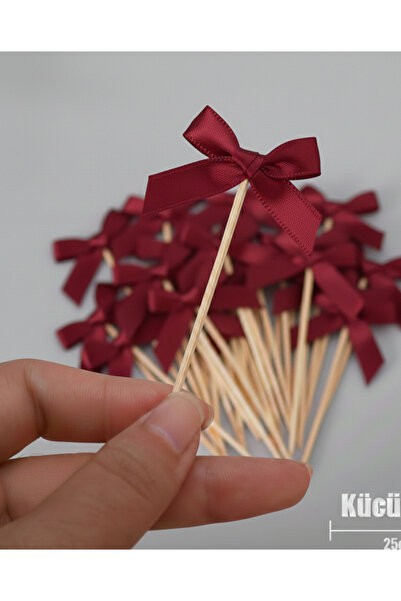 Massaltay 20 Adet Çubuklu Fiyonk Pasta Süsü – Saten Kurdele, Pasta ve Cupcake...