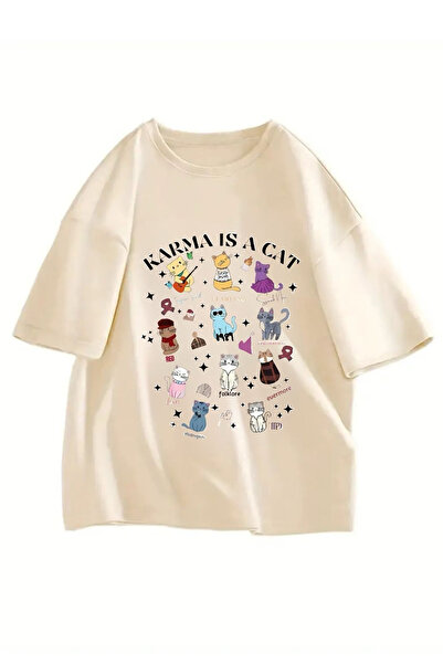 İlayda Toprak Μπλουζάκι με συνδυασμό σχεδίων σε μπεζ χρώμα, κοντομάνικο, over...