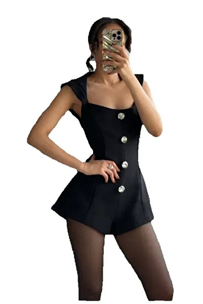 Love Fab ZR Model Kare Yaka Dügme Detay Şort Tulum