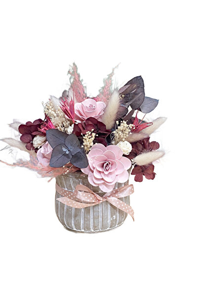 Decofelice Floral arrangement with pink wooden roses 20/20cm